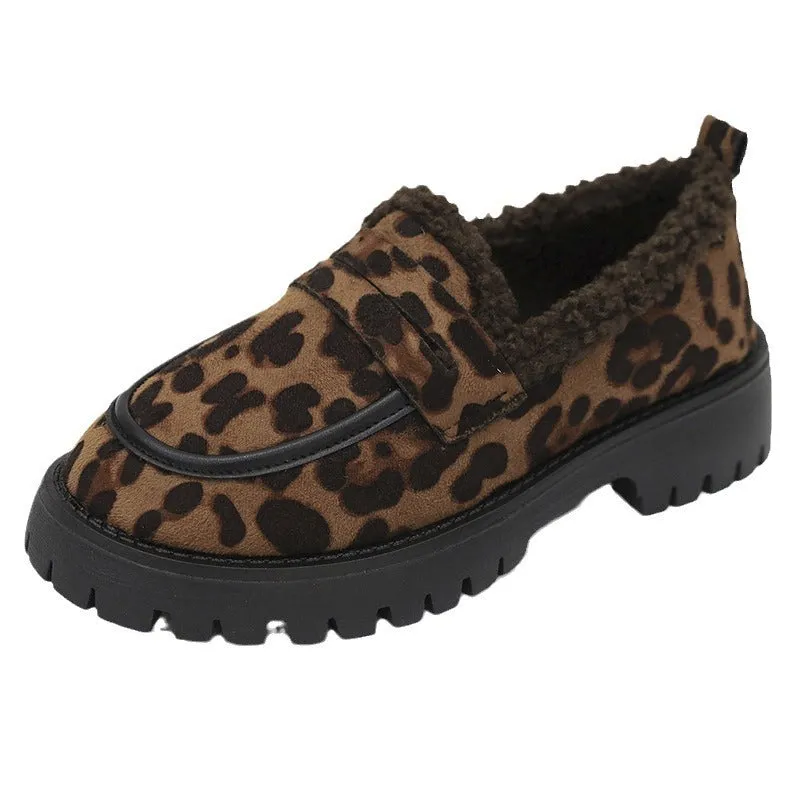 Loafers Leopard Plus Size Fleece Lined