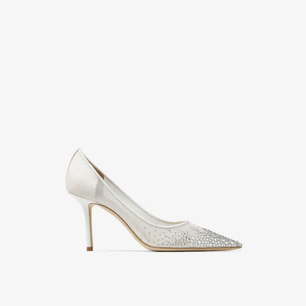 Love 85 Jimmy Choo Crystal Mesh Shoes, White