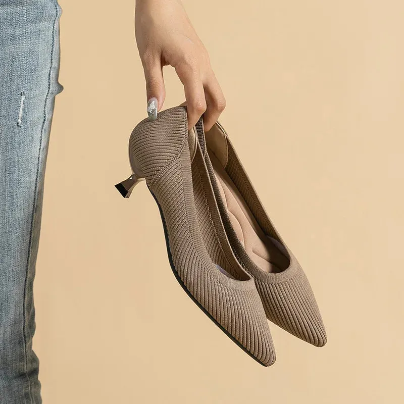 Lovely Low Heel Knitted Mesh Pointed Toe Shoes