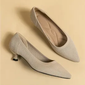 Lovely Low Heel Knitted Mesh Pointed Toe Shoes