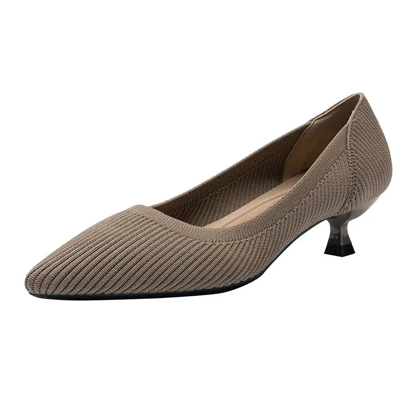 Lovely Low Heel Knitted Mesh Pointed Toe Shoes