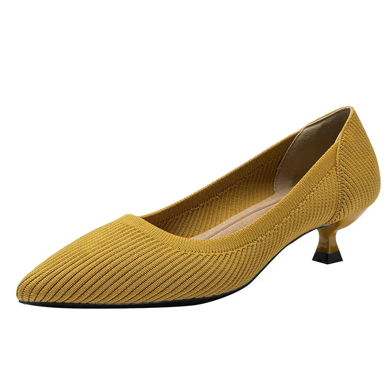 Lovely Low Heel Knitted Mesh Pointed Toe Shoes