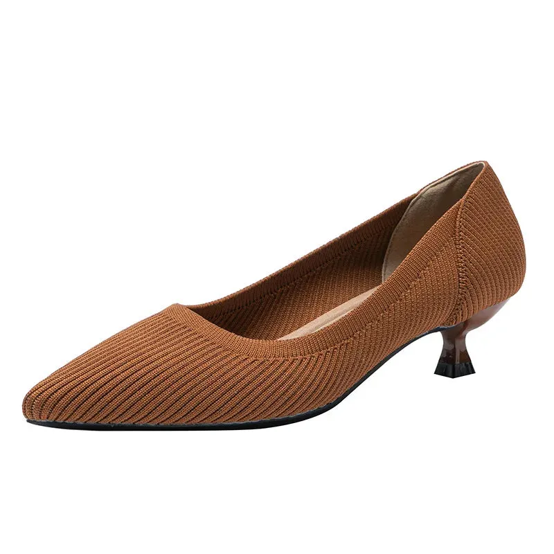 Lovely Low Heel Knitted Mesh Pointed Toe Shoes