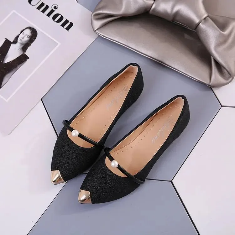 Low Heel Loafers Women Pointed Toe Pumps Elegant Flat Dress Shoes for Ladies