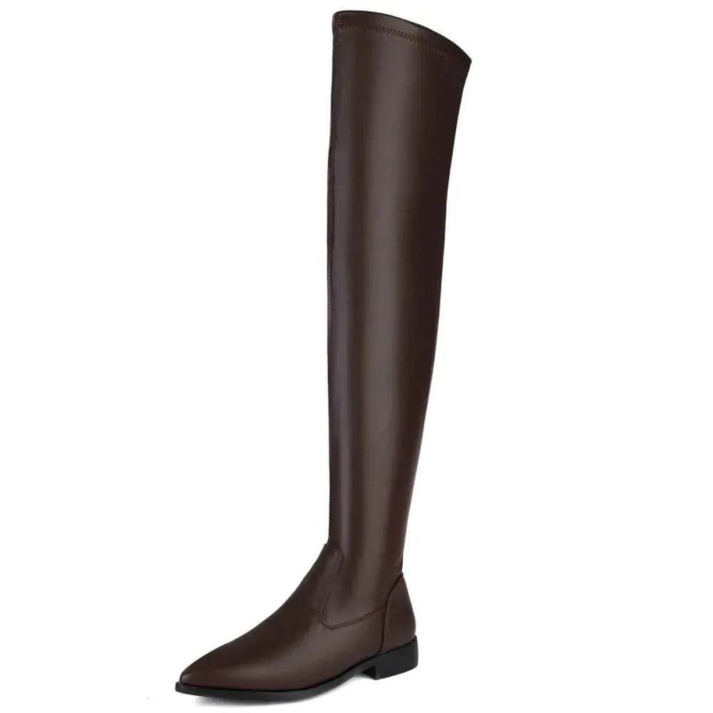 Merendy Solilman pointed toe low heel Thigh High Boots