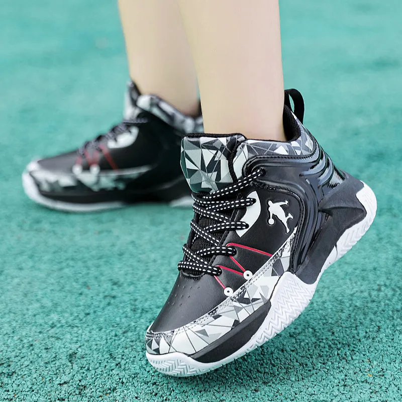 New leather children's basketball sneakers teenagers primary and secondary school students student trend sports casual shoes