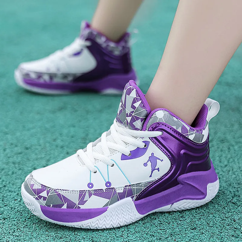 New leather children's basketball sneakers teenagers primary and secondary school students student trend sports casual shoes