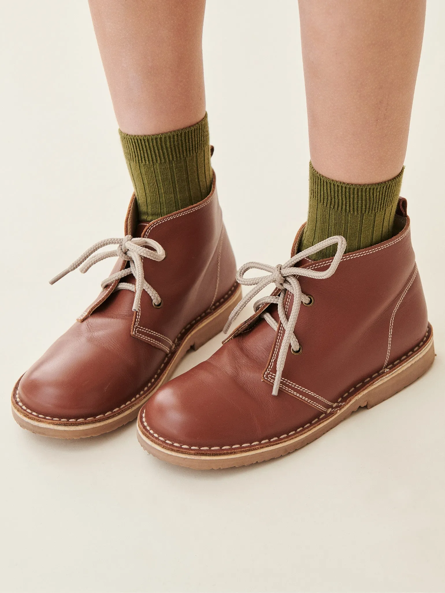 Olive Green Ribbed Short Kids Socks