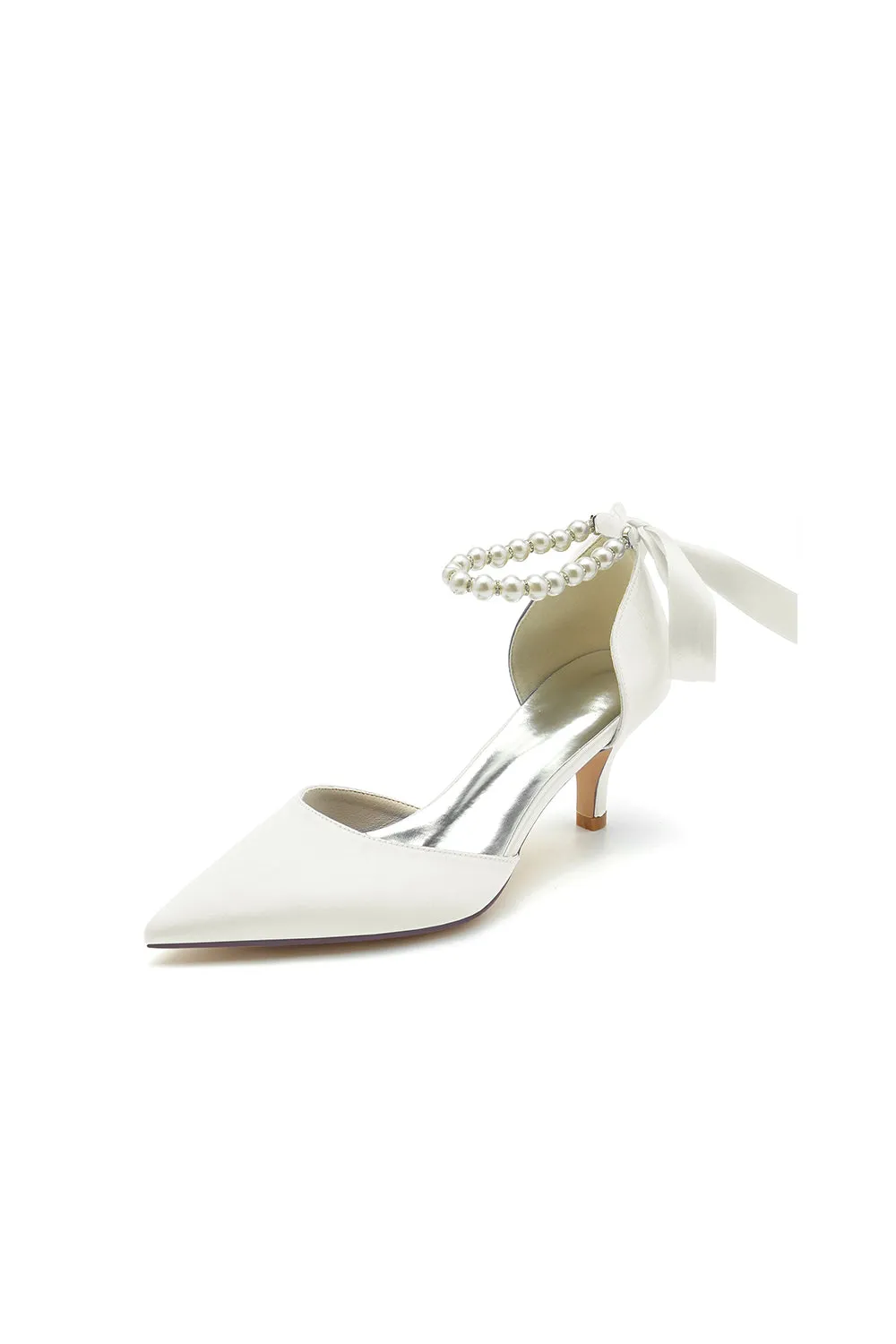 Pointed Toe Ribbons Faux Pearl Pumps