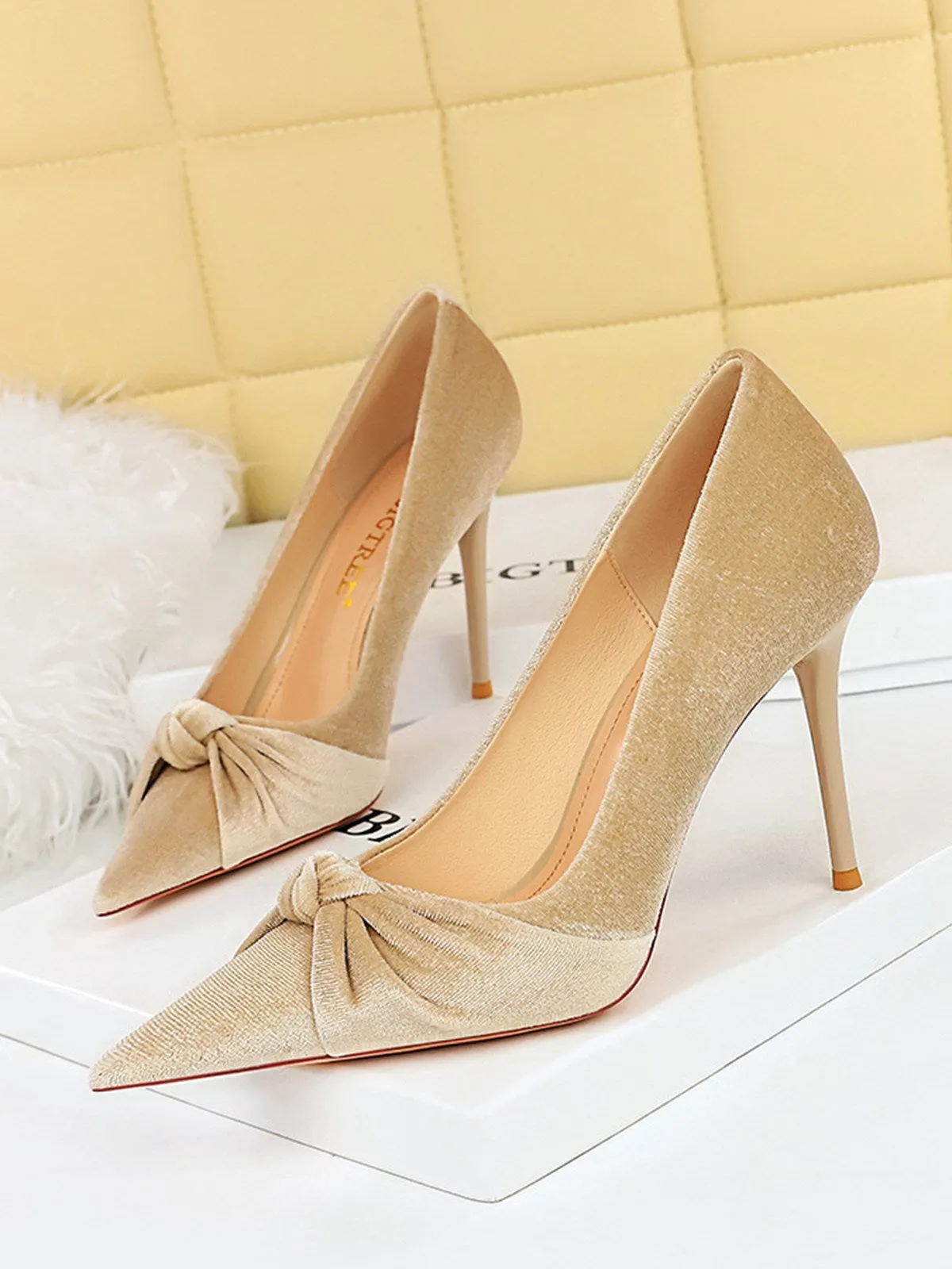 Pointed Toe Velvet Stiletto Heels Shoes