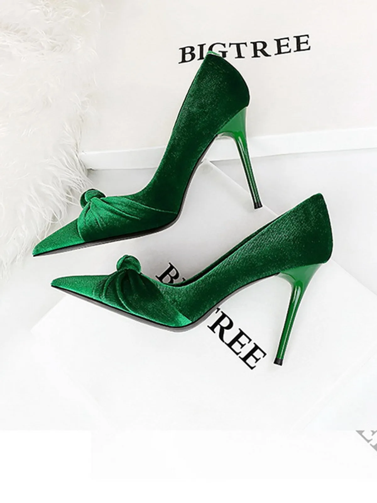 Pointed Toe Velvet Stiletto Heels Shoes