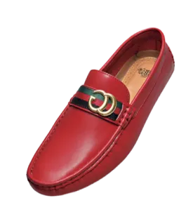 Royal shoes men's red loafer slip-on driver red and green strip with gold buckle