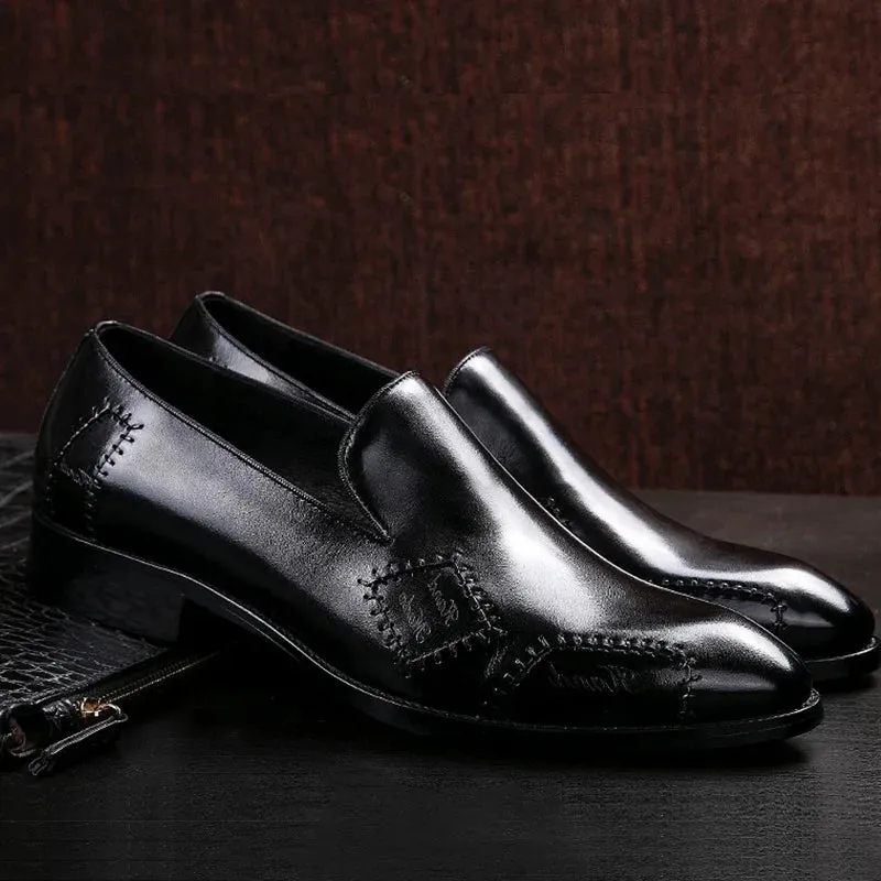 Sohiwoo Men leather shoes business dress suit shoes men brand Bullock genuine leather black slipon  wedding mens shoes Phenkang