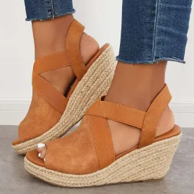 Sohiwoo Peep Toe Platform Espadrille Wedges Ankle Strap Sandals