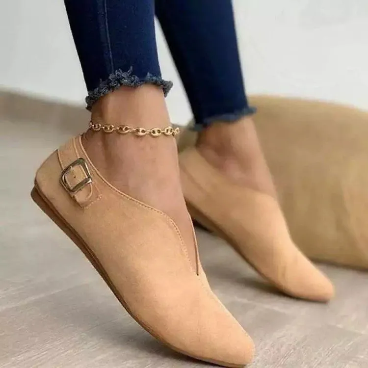 Suede Pointed Toe Buckle Flats