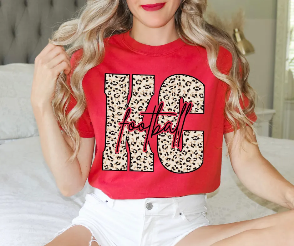 Tan Leopard KC Football Red Tee