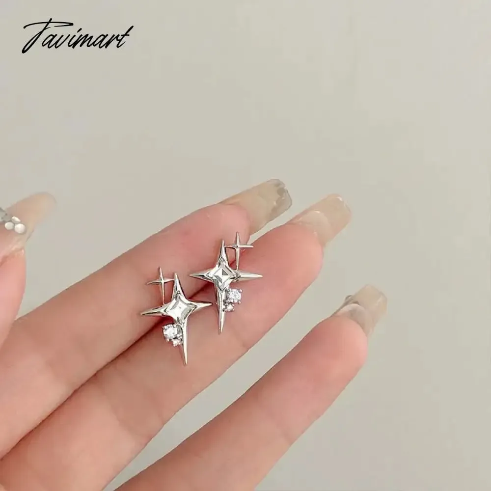 Tavimart Exquisite Shining Zircon Stars Stud Earrings For Women Girls Fashion Design Five Pointed Star Temperament Earrings Jewelry Gifts