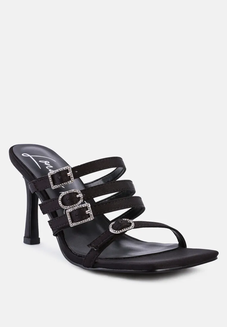 Times Up Diamante Buckle Mid Heel Sandals