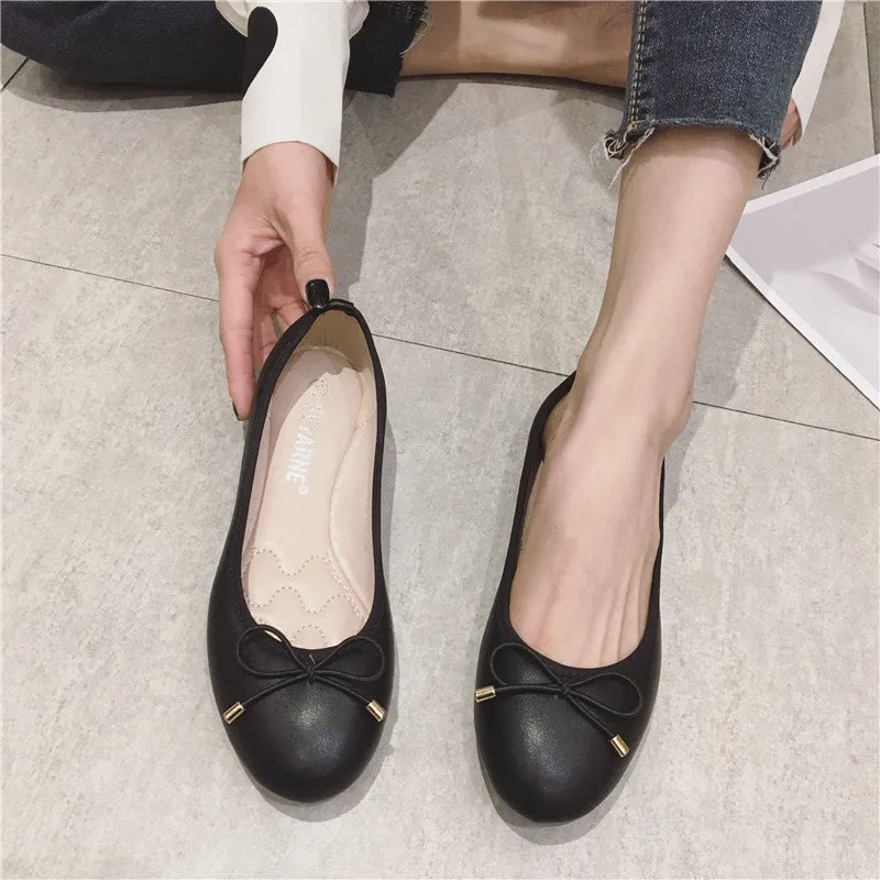 Wenkouban shoes round Toe Bow Shallow Mouth Flat Shoes Women's Shoes plus Size Peas Shoes Floating Shoes