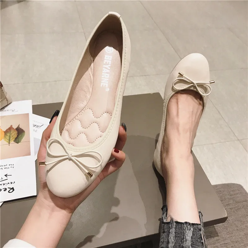 Wenkouban shoes round Toe Bow Shallow Mouth Flat Shoes Women's Shoes plus Size Peas Shoes Floating Shoes