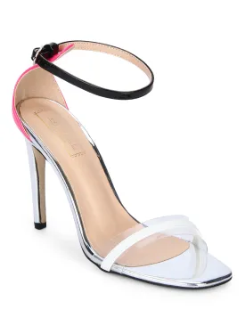 White PU Ankle Strap Stilettos