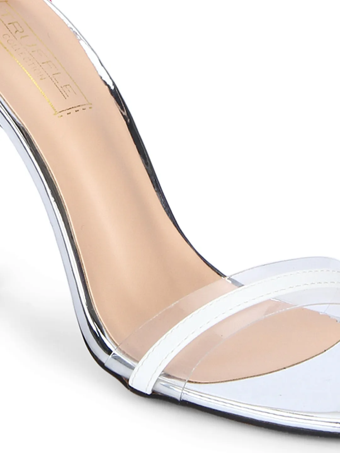 White PU Ankle Strap Stilettos