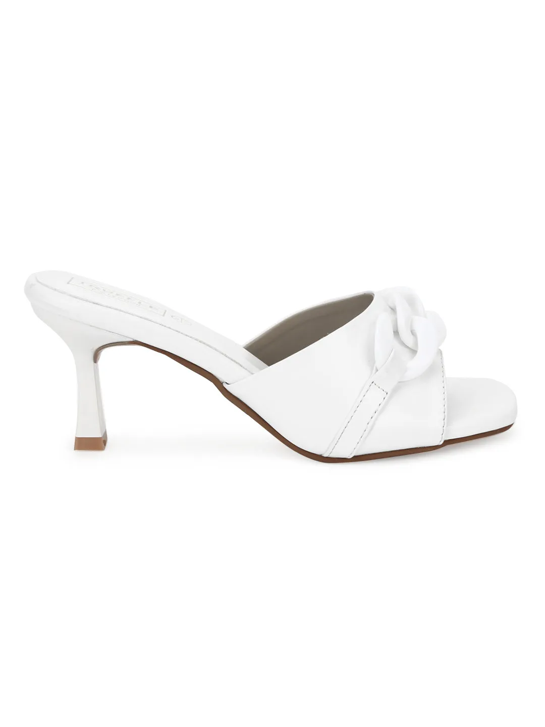 White PU Chain Pattern Stiletto Mules (TC-SLC-R522-WHT)