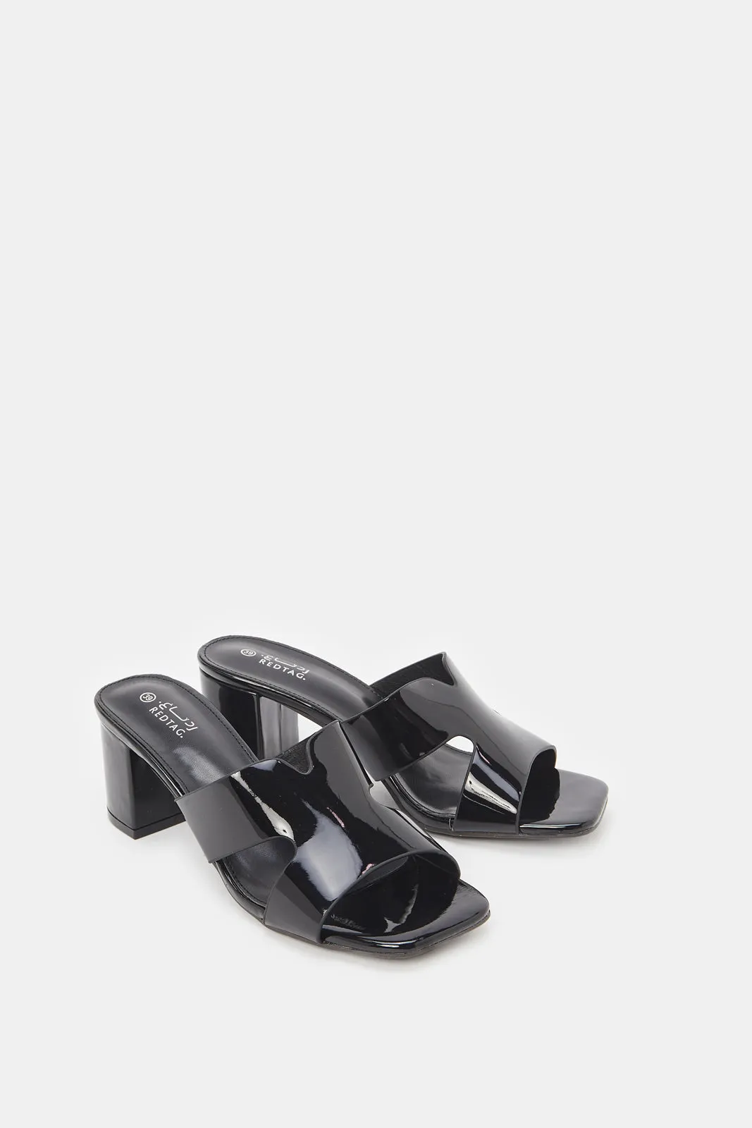 Women Black Patent Block Heel Sandals