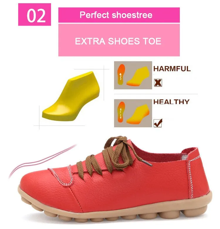 Women Genuine Leather Shoes Woman Hand Made Casual Shoes Fashion Lace up Round Toe Women Flats Soft Mother Shoes