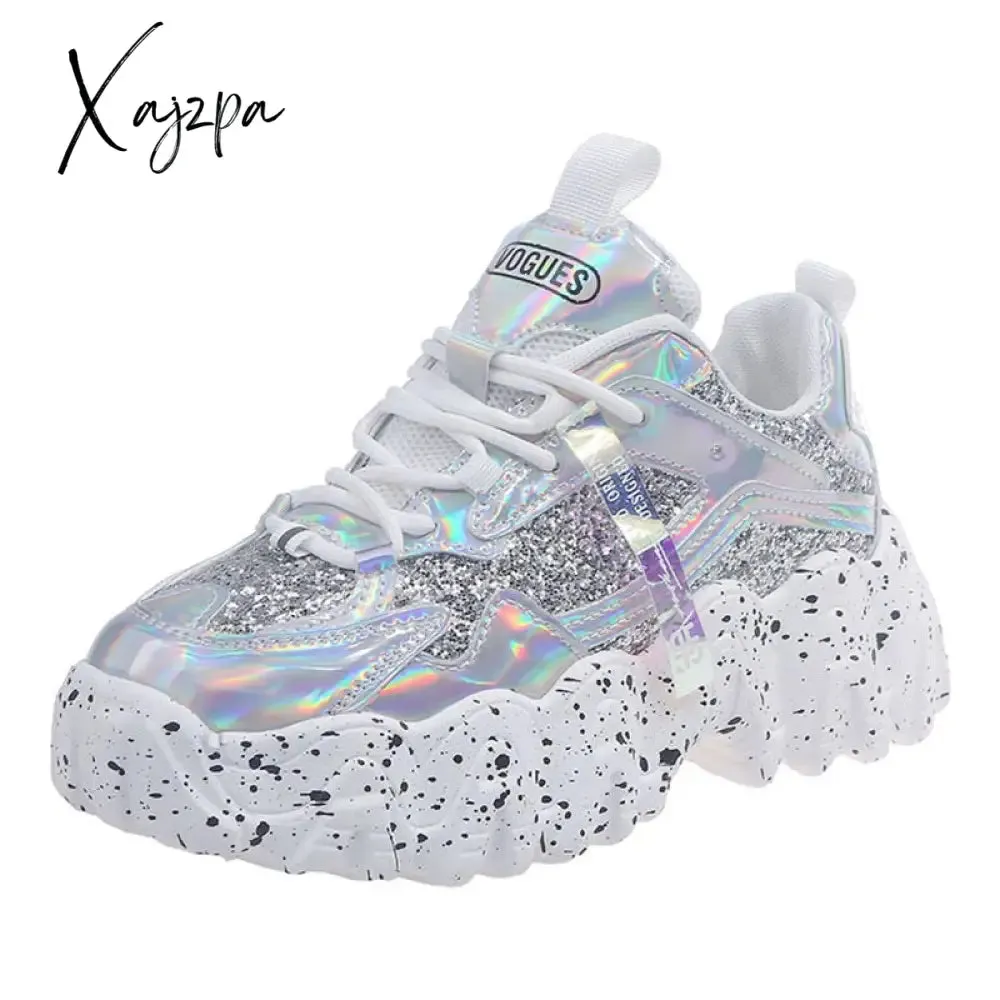 Xajzpa - Fashion Women Shoes Dad Chunky Sneakers Women Luxury Comfortable Glossy Thick Sole Ladies Platform Wave Bottom Trainers Female