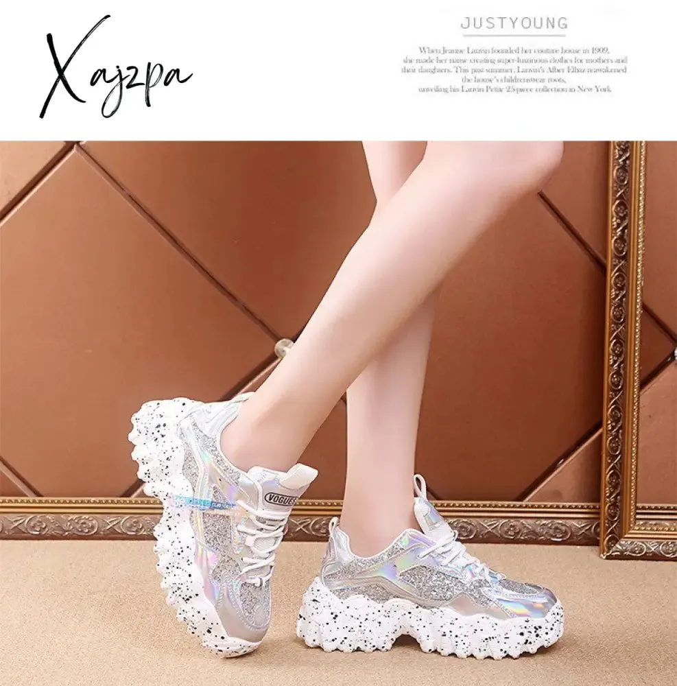 Xajzpa - Fashion Women Shoes Dad Chunky Sneakers Women Luxury Comfortable Glossy Thick Sole Ladies Platform Wave Bottom Trainers Female