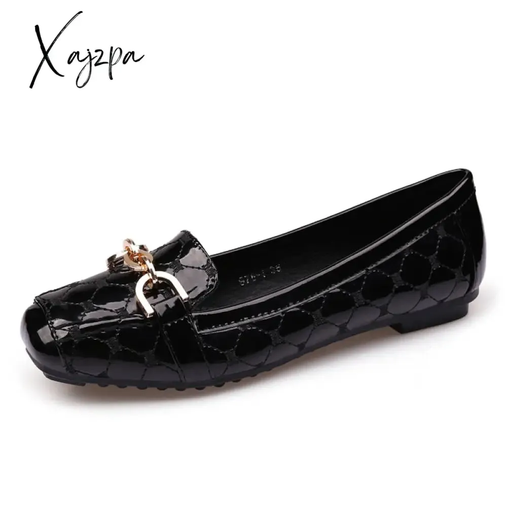 Xajzpa - Flat Shoes Woman Loafers Women Boat Shoes Party Wedding Dress Soft Bottom Square Toe Striking Luxury Brand Design Style