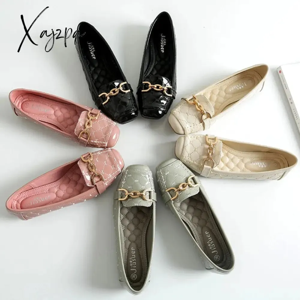 Xajzpa - Flat Shoes Woman Loafers Women Boat Shoes Party Wedding Dress Soft Bottom Square Toe Striking Luxury Brand Design Style