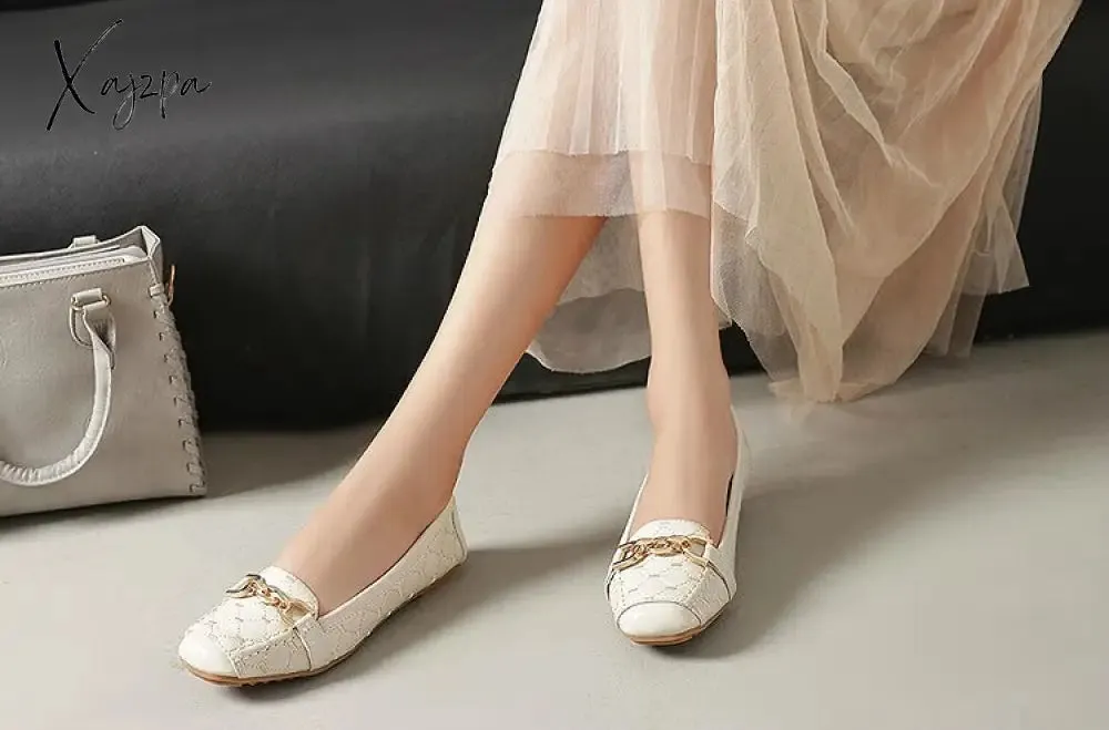 Xajzpa - Flat Shoes Woman Loafers Women Boat Shoes Party Wedding Dress Soft Bottom Square Toe Striking Luxury Brand Design Style