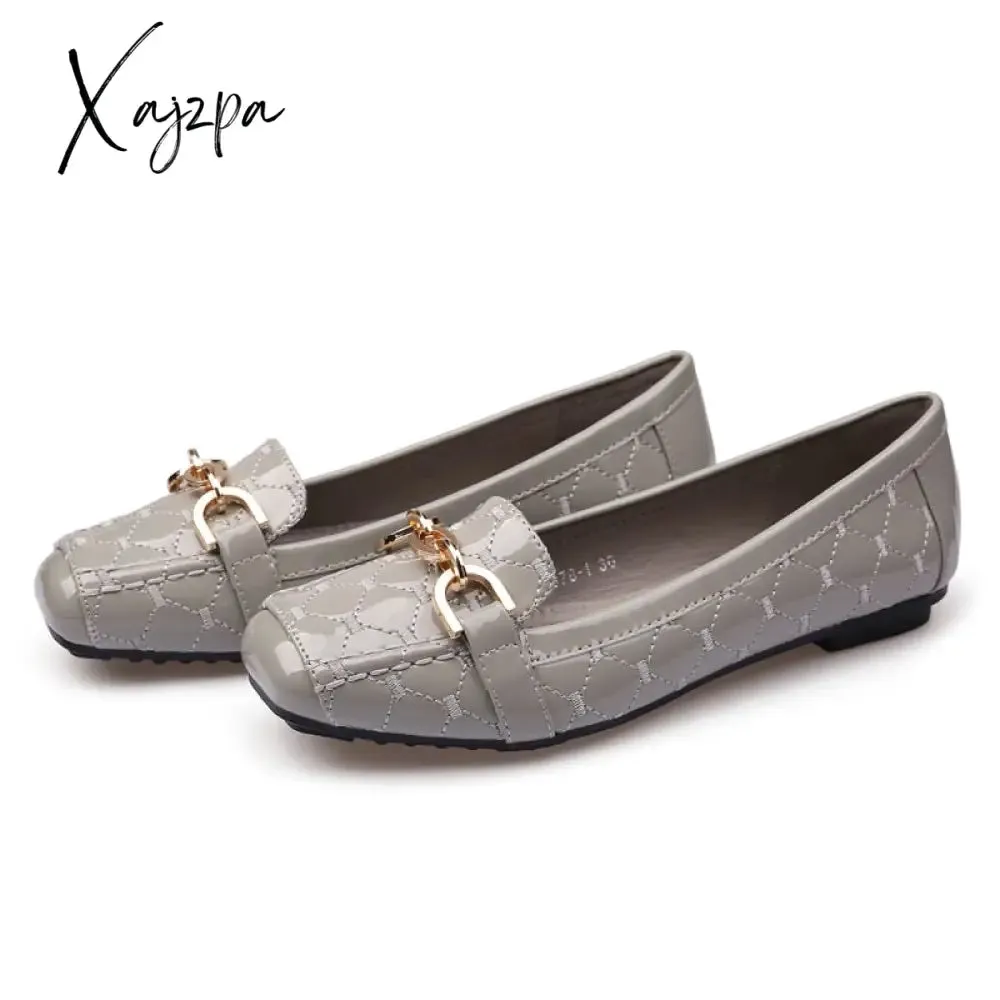 Xajzpa - Flat Shoes Woman Loafers Women Boat Shoes Party Wedding Dress Soft Bottom Square Toe Striking Luxury Brand Design Style