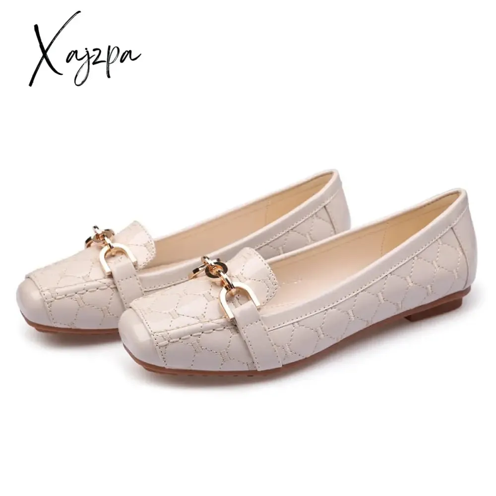 Xajzpa - Flat Shoes Woman Loafers Women Boat Shoes Party Wedding Dress Soft Bottom Square Toe Striking Luxury Brand Design Style