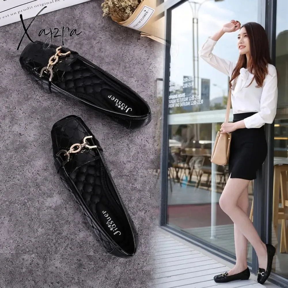 Xajzpa - Flat Shoes Woman Loafers Women Boat Shoes Party Wedding Dress Soft Bottom Square Toe Striking Luxury Brand Design Style