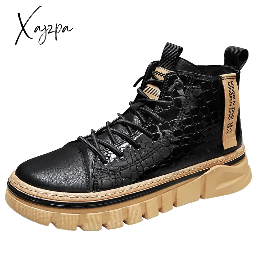 Xajzpa - Non-Leather Shoes Men Comfortable Sneakers Men Waterproof Non-Slip Outdoor Casual Shoes Tooling Motorcycle Boots 39-44